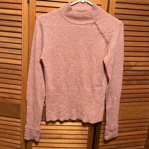 BCBGMAXAZRIA Pink Blended Angora & Wool Mock Neck Sweater with Covered Buttons